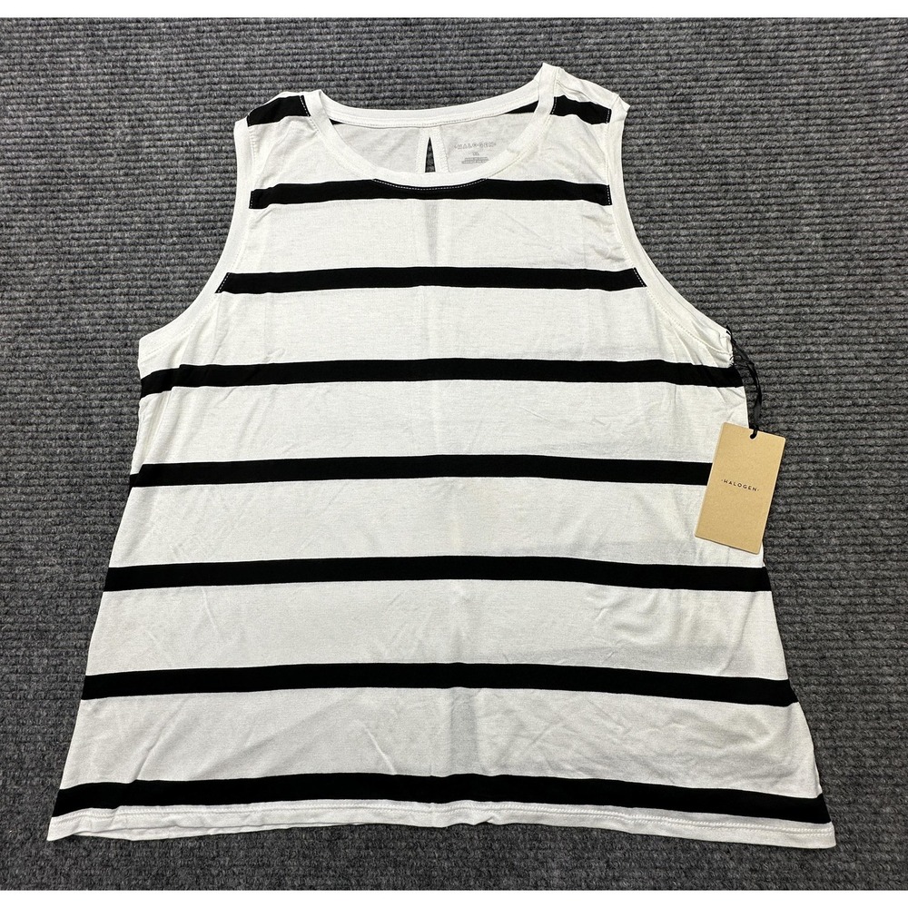 Halogen Tank Top‎ Womens XL White Black Stripe Scoop Neck Sleeveless Casual New